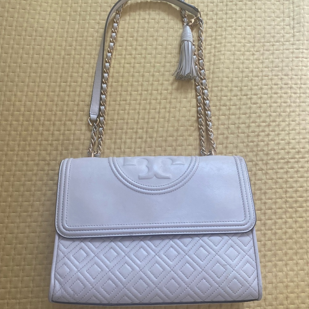 TORY BURCH cream large Fleming purse